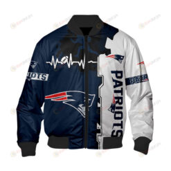 New England Patriots Heart ECG Line Pattern Bomber Jacket - Blue/ White