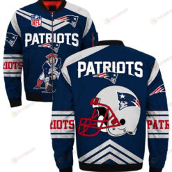 New England Patriots Helmet And Player Pattern Bomber Jacket In Navy Blue