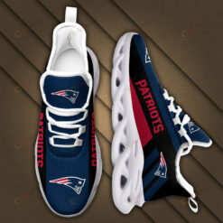 New England Patriots Logo Black Red Stripe Pattern 3D Max Soul Sneaker Shoes In Blue