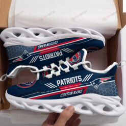 New England Patriots Logo Custom Name Pattern 3D Max Soul Sneaker Shoes In Blue