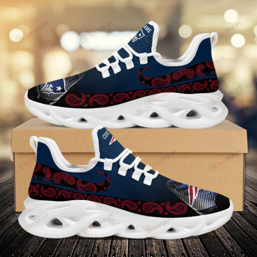 New England Patriots Logo Custom Name Pattern 3D Max Soul Sneaker Shoes In Navy Blue