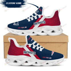 New England Patriots Logo Custom Name Pattern 3D Max Soul Sneaker Shoes In Red And Blue