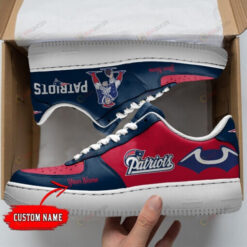 New England Patriots Logo Pattern Custom Name Air Force 1 Printed In Red Blue