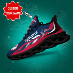 New England Patriots Logo Stripe Line Pattern Custom Name 3D Max Soul Sneaker Shoes