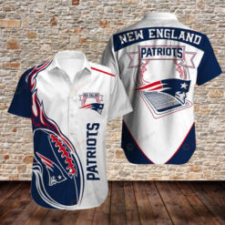 New England Patriots LogoPattern Curved Hawaiian Shirt In Blue & White