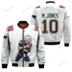 New England Patriots Mac Jones Pattern Bomber Jacket - White