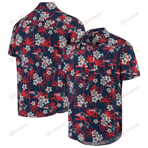 New England Patriots Navy Floral Woven Button-Up Hawaiian Shirt