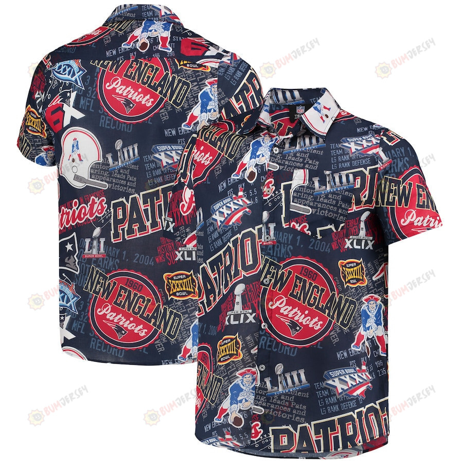 New England Patriots Navy Thematic Button-Up Hawaiian Shirt