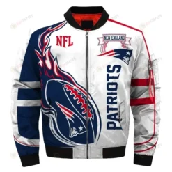New England Patriots Pattern 3D Fullprint Bomber Jacket - White And Navy