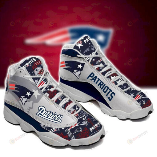 New England Patriots Pattern Air Jordan 13 Shoes Sneakers In Gray And Blue