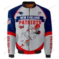 New England Patriots Team Logo Pattern Bomber Jacket - Gray And Blue Red