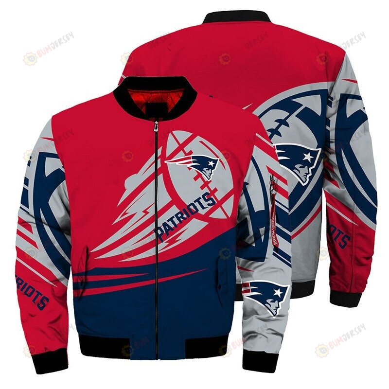 New England Patriots Ultra- Ball Pattern Bomber Jacket - Blue/ Red/ Grey