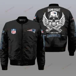 New England Patriots Wings Skull Pattern Bomber Jacket - Black