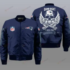 New England Patriots Wings Skull Pattern Bomber Jacket - Navy Blue