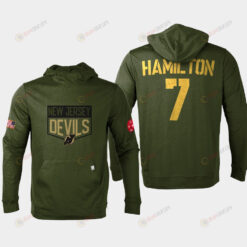 New Jersey Devils 7 Dougie Hamilton 2022 Salute to Service Olive Pullover Hoodie