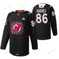 New Jersey Devils 86 Jack Hughes 2022 Hispanic Heritage Night Jersey Black Warm-Up Jersey