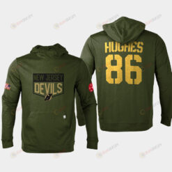 New Jersey Devils 86 Jack Hughes 2022 Salute to Service Olive Pullover Hoodie