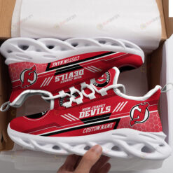 New Jersey Devils Logo Custom Name Pattern 3D Max Soul Sneaker Shoes In Red