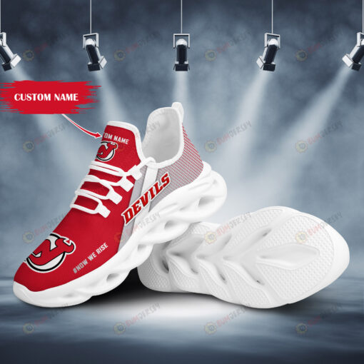 New Jersey Devils Logo Pattern Custom Name 3D Max Soul Sneaker Shoes In Red Gray