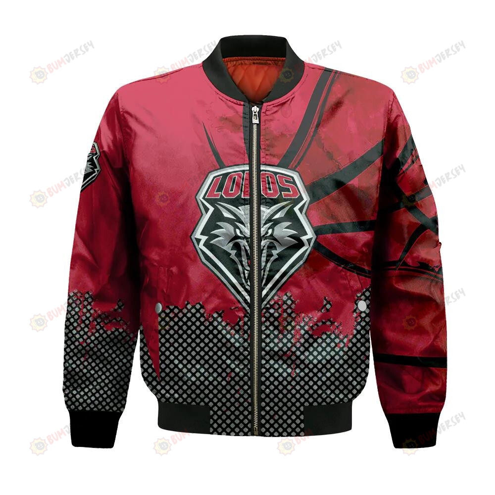 New Mexico Lobos Bomber Jacket 3D Printed Basketball Net Grunge Pattern