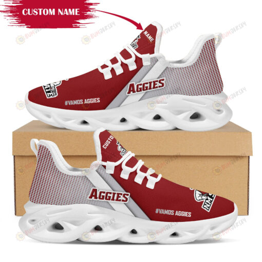 New Mexico State Aggies Logo Custom Name Pattern In Red And Gray 3D Max Soul Sneaker Shoes