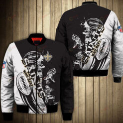 New Orleans Saints Athlete Pattern Bomber Jacket - White And Black