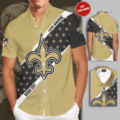 New Orleans Saints Big Logo Custom Name Curved Hawaiian Shirt