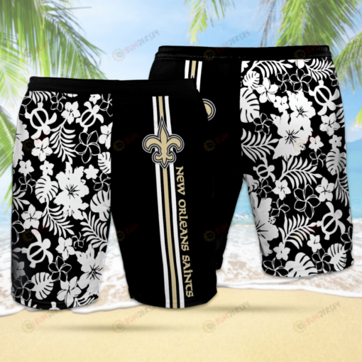 New Orleans Saints Black Floral Theme Hawaiian Shorts Summer Shorts Men Shorts - Print Shorts