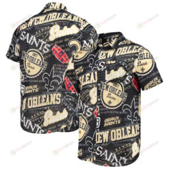 New Orleans Saints Black Thematic Button-Up Hawaiian Shirt