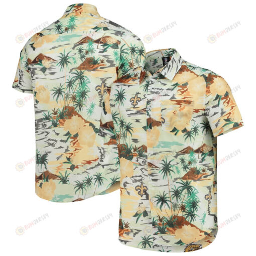 New Orleans Saints Cream Paradise Floral Button-Up Hawaiian Shirt