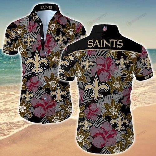 New Orleans Saints Curved Hibiscus Hawaiian Shirt Summer Vibes