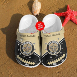 New Orleans Saints Custom Name Pattern Crocs Classic Clogs Shoes In Grey & Black - AOP Clog