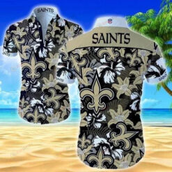 New Orleans Saints Floral Curved Hawaiian Shirt Beach Short Sleeve