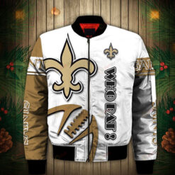 New Orleans Saints Graphic Ball Pattern Bomber Jacket In White/ Gold