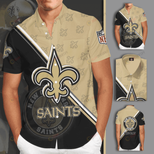New Orleans Saints Logo Black Curved Hawaiian Shirt