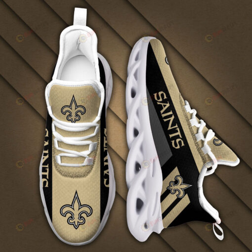 New Orleans Saints Logo Black Stripe Pattern 3D Max Soul Sneaker Shoes In Gold