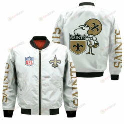New Orleans Saints Logo On White Pattern Bomber Jacket