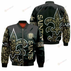 New Orleans Saints Logo Pattern Bomber Jacket - Black