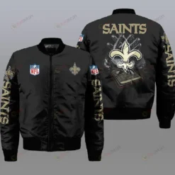 New Orleans Saints Logo Pattern Bomber Jacket - Black