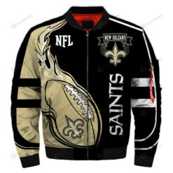 New Orleans Saints Logo Pattern Bomber Jacket - Black And Yellow