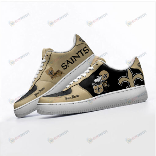 New Orleans Saints Logo Pattern Custom Name Air Force 1 Printed In Yellow Black