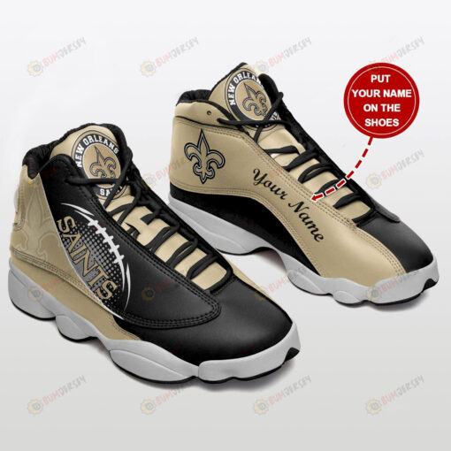 New Orleans Saints Logo Pattern Custom Name Air Jordan 13 Shoes Sneakers In Black Gold