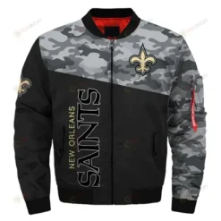 New Orleans Saints Military Pattern Bomber Jacket - Black And Gray