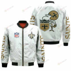 New Orleans Saints Team Logo 3D Pattern Bomber Jacket - White