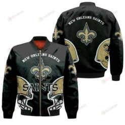 New Orleans Saints Team Logo Pattern Bomber Jacket - Black