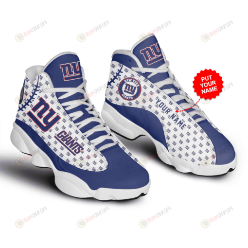 New York Giants Air Jordan 13 Custom Name Sneakers Shoes In White Blue