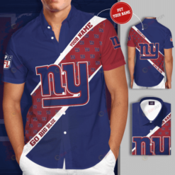 New York Giants Big Logo Custom Name Curved Hawaiian Shirt