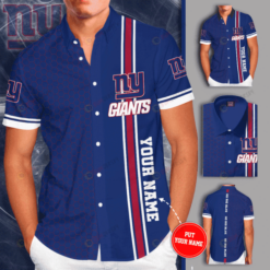 New York Giants Blue Custom Name Curved Hawaiian Shirt