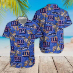 New York Giants Blue Floral Hawaiian Shirt