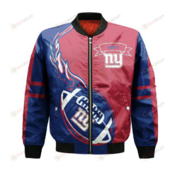 New York Giants Bomber Jacket 3D Printed Flame Ball Pattern